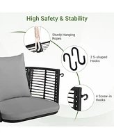 Single Person Hanging Seat with Woven Rattan Backrest for Backyard