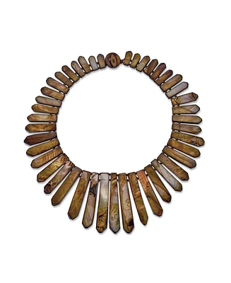 Bling Jewelry Natural Mop Golden Brown Iridescent Shell Tribal Boho Fashion Graduated Rectangular Big Fan Bib Statement Necklace