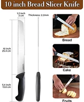Cook N Home 10-Inch Wavy Serrated High Carbon Stainless Steel Sharp Bread Slicer Knife,Ergonomic Handle, Black