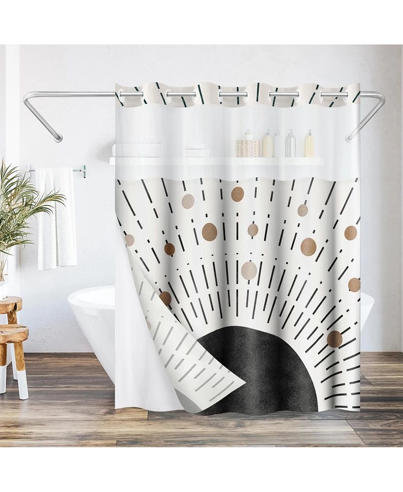 Americanflat 72x75 Hookless Shower Curtain - Abstract Black Bronze Shower Curtain with Sheer Panel, Snap-In Liner, and Grommets - 100% Polyester