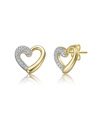 Sterling Silver 14K Gold Plated with Clear Moissanite Heart Stud Earrings