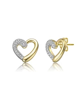 Sterling Silver 14K Gold Plated with Clear Moissanite Heart Stud Earrings