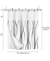 Americanflat 72x75 Hookless Shower Curtain - Gray Abstract Curve Lines Shower Curtain with Sheer Panel, Snap-In Liner, and Grommets - 100% Polyester