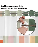 Americanflat 72x75 Hookless Shower Curtain - Abstract Pink Green Orange Shower Curtain with Sheer Panel, Snap-In Liner, and Grommets