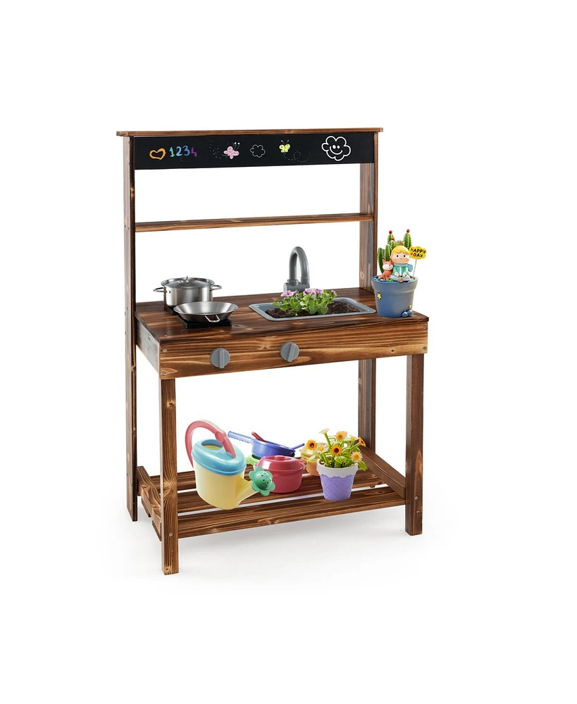 Outdoor Mud Kitchen for Kids with Rotatable Faucet and Removable Sink