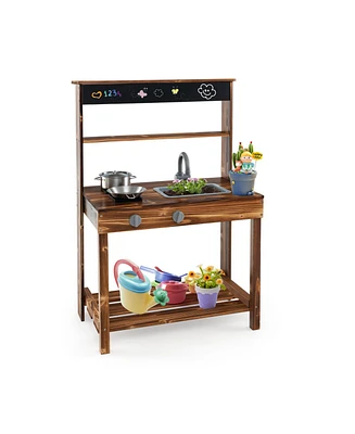 Outdoor Mud Kitchen for Kids with Rotatable Faucet and Removable Sink