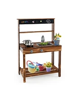 Outdoor Mud Kitchen for Kids with Rotatable Faucet and Removable Sink
