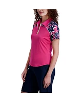Stella Parker Women's 1/2 Zip Contrast Short Sleeve Polo