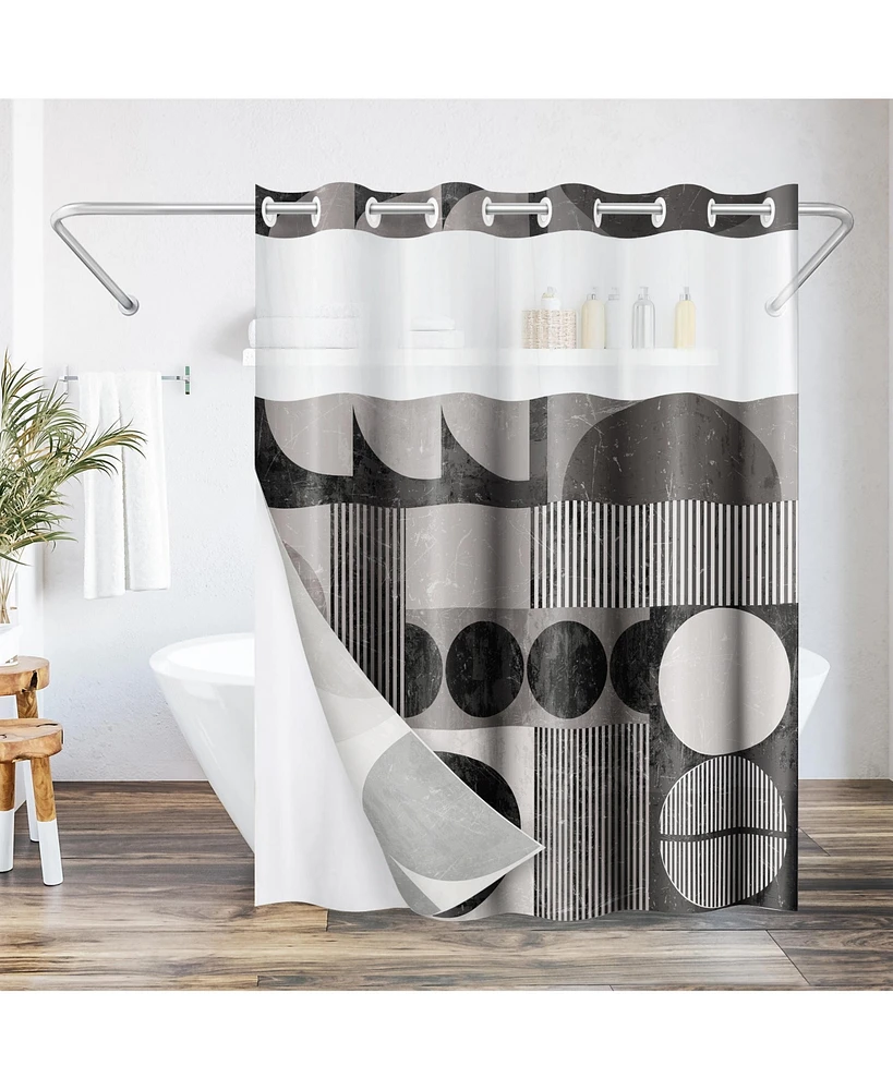 Americanflat 72x75 Hookless Shower Curtain - Abstract Shower Black Grey Curtain with Sheer Panel, Snap-In Liner, and Grommets