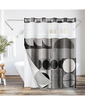 Americanflat 72x75 Hookless Shower Curtain - Abstract Shower Black Grey Curtain with Sheer Panel, Snap-In Liner, and Grommets