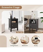 Gymax Set of 2 Nightstand Compact Side Sofa Table Open Shelf & Cabinet