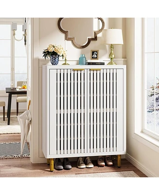 Tribesigns 6-Tier Shoe Cabinet with Shutter Doors, Modern Freestanding Organizer Adjustable Shelves, Large Wooden Storage Cabin