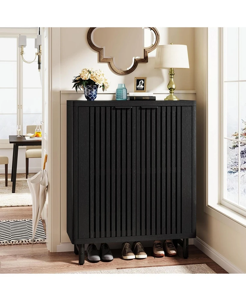 Tribesigns 6-Tier Shoe Cabinet with Shutter Doors, Modern Freestanding Organizer Adjustable Shelves, Large Wooden Storage Cabin