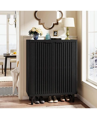 Tribesigns 6-Tier Shoe Cabinet with Shutter Doors, Modern Freestanding Organizer Adjustable Shelves, Large Wooden Storage Cabin