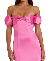 Mac Duggal Women's Satin Off The Shoulder Mermaid Gown With Bow
