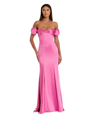 Mac Duggal Women's Satin Off The Shoulder Mermaid Gown With Bow