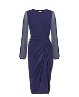 Quiz Women's Scuba Crepe Front Wrap Chiffon Sleeve Midi Dress
