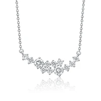 Sterling Silver White Gold Plated with Clear Moissanite Graduated Cluster Necklace