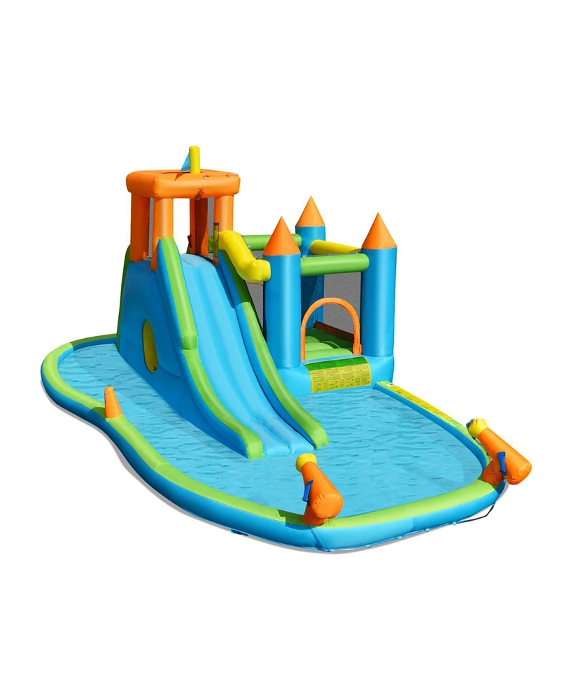 Inflatable Water Slide with Bounce House and Splash Pool without Blower for Kids