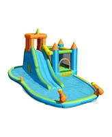 Inflatable Water Slide with Bounce House and Splash Pool without Blower for Kids