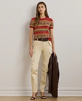Lauren Ralph Petite Geo-Striped Short-Sleeve Sweater