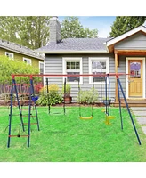 550 Lbs 6-in-1 Patio Kids Swing Set with Climbing Net and Ladder