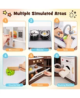 Toddler Kitchen Playset with Ice Maker Microwave Oven Sink and Washing Machine for Kids 3+ Years Old