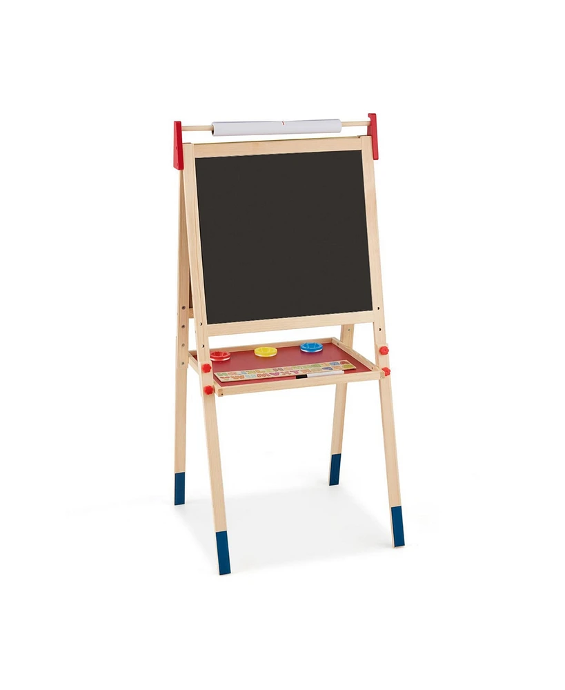 All-in-One Wooden Height Adjustable Kid's Art Easel with Magnetic Stickers and Paper
