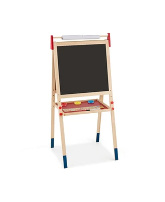 All-in-One Wooden Height Adjustable Kid's Art Easel with Magnetic Stickers and Paper
