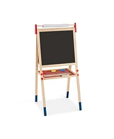 All-in-One Wooden Height Adjustable Kid's Art Easel with Magnetic Stickers and Paper