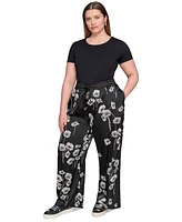 Karl Lagerfeld Paris Plus Flower-Print Wide-Leg Pants