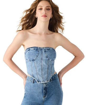 Steve Madden Women's Rina Strapless Denim Corset Top