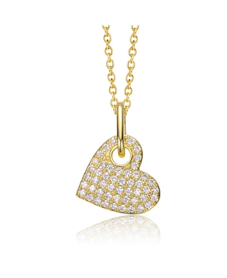 Sterling Silver 14K Gold Plated with Clear Moissanite Heart Pendant Necklace.