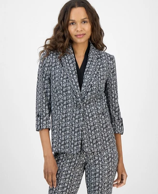Ak Anne Klein Petite Printed Cool Crepe Jacket