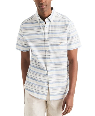 Nautica Men's Short Sleeve Striped Button-Down Oxford Shirt