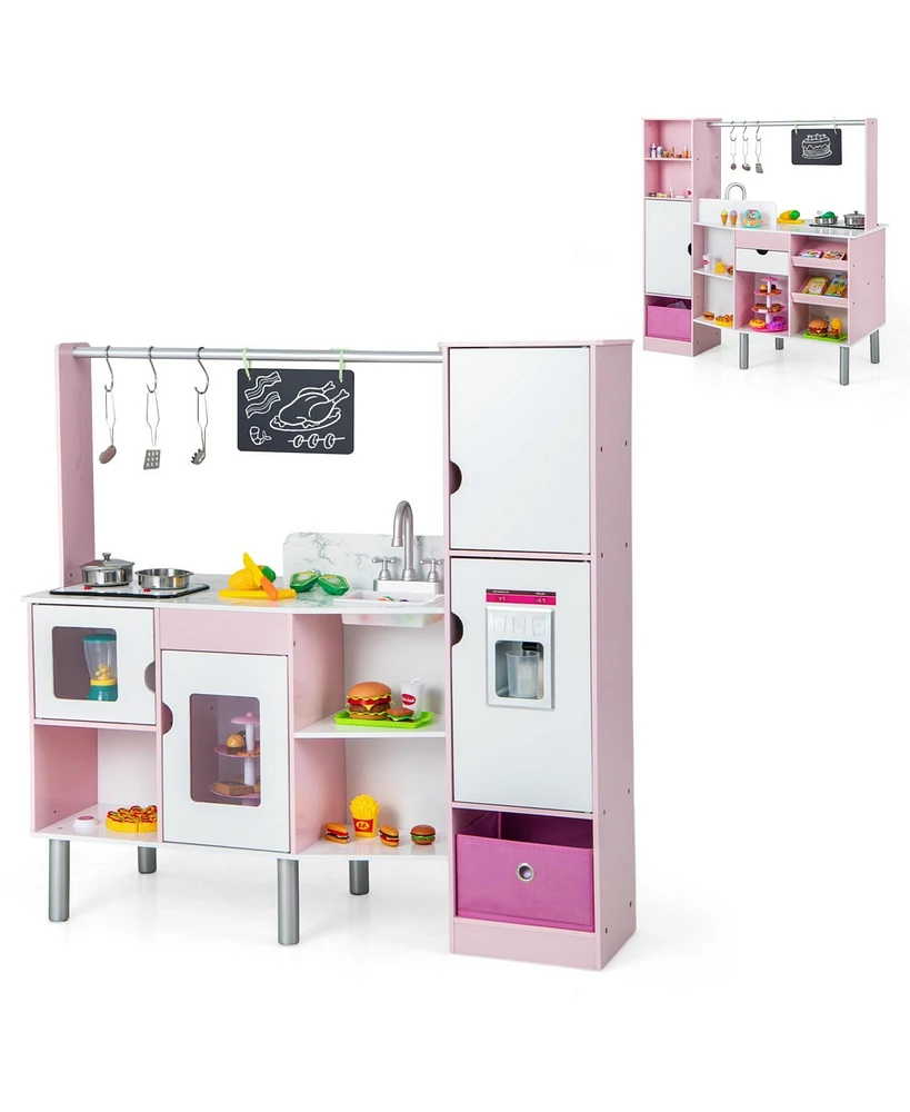 2-in-1 Double-sided Kids Kitchen and Market with Realistic Light and Sound