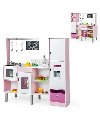 2-in-1 Double-sided Kids Kitchen and Market with Realistic Light and Sound