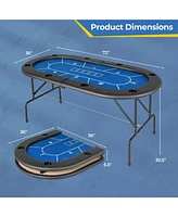 72 x 36 30.5 Inch Foldable Poker Table with 8 Cup Holders