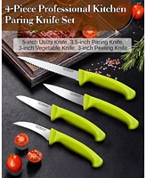Cook N Home 4-Piece Paring Knife Set,High Carbon German Stainless Steel Kitchen Knives,Ergonomic Handle, Green
