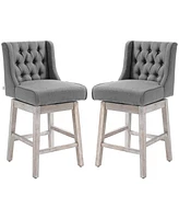 Set of 2 Counter Height Swivel Bar Stools with 27 Inch Seat Wingback Design and Tufted Backrest Solid Wood Frame and Footrest for Kitchen Island-The P