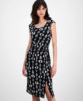 Connected Women's Printed Faux-Wrap Sheath Dress
