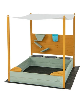 Kids Sandbox with Sand Wall w/ Removable Canopy for Kids 3-8 Years Old