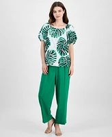 Anne Klein Women's Cotton Eyelet-Embroidered Leaf-Print Top