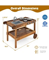 Outdoor Movable Mud Kitchen with 2 Rolling Wheels and 1 Push Handle