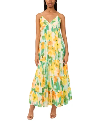 Msk Women's Printed Sleeveless Tiered Maxi Dress