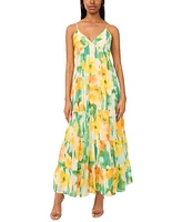 Msk Women's Printed Sleeveless Tiered Maxi Dress