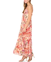Msk Women's Printed Sleeveless Tiered Maxi Dress