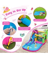 Inflatable Bounce Castle with Long Water Slide and 735W Blower