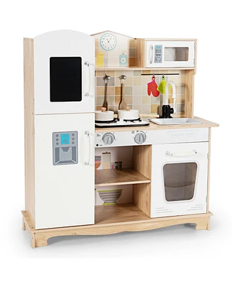 Wooden Kids Pretend Kitchen Playset Cooking Play Toy with Utensils and Sound