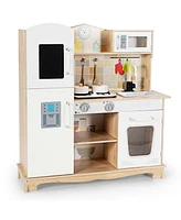 Wooden Kids Pretend Kitchen Playset Cooking Play Toy with Utensils and Sound
